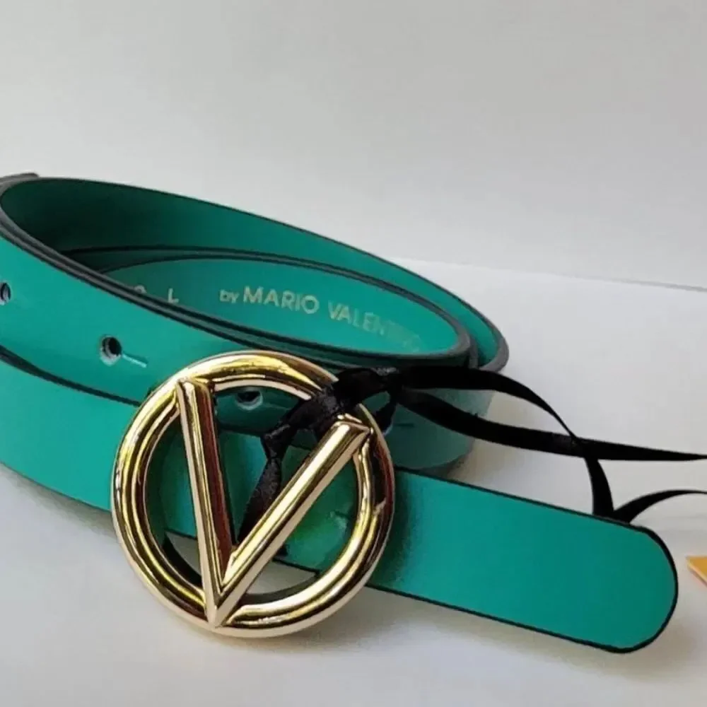 Valentino by Mario Valentino Baby Logo Leather Belt In Green XS $300